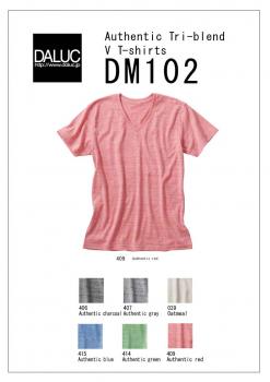 DM102 Authentic Tri-blend V T-shirts S〜XL　6色展開